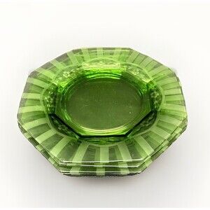 Vintage Green Uranium Depression Glass Octagon Plates 8” Etched Floral Set of 4